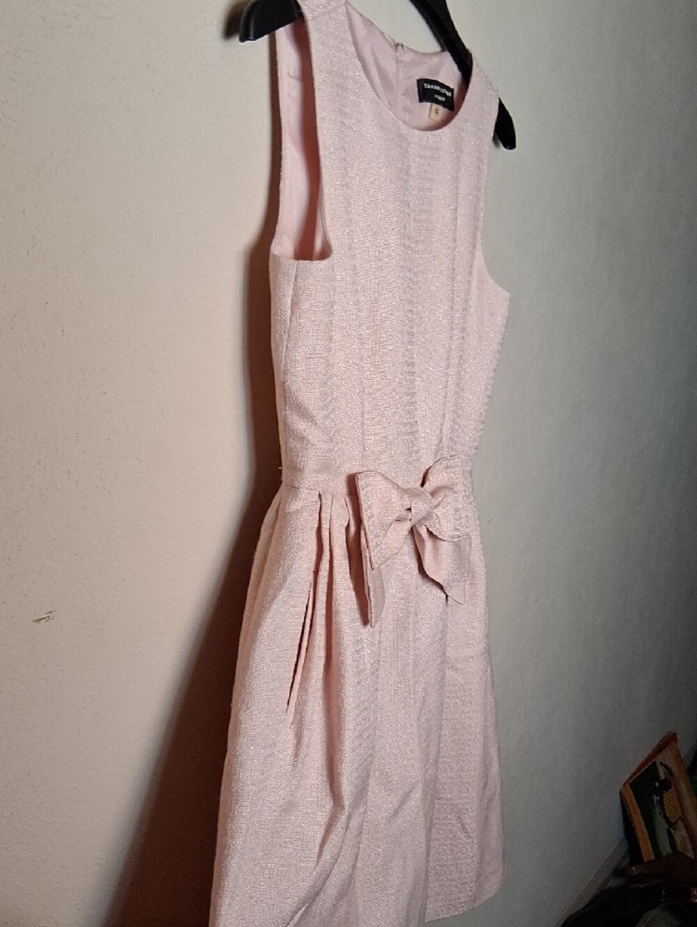 Tahari ASL Pale Pink & Silver Sparkle Sleeveless Bow-Front Fit & Flare Dress